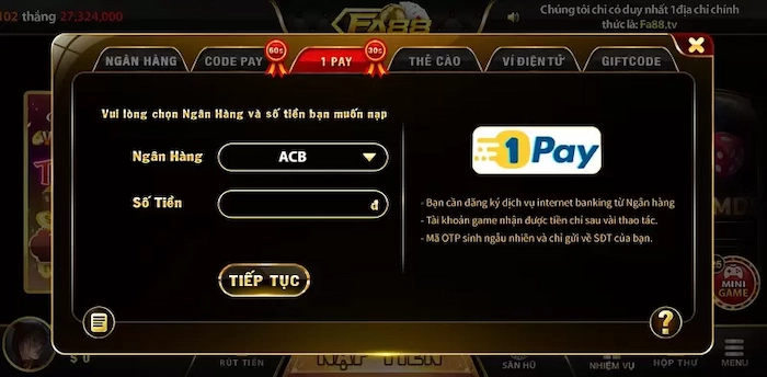 Nạp Tiền FA88 Bằng 1 PAY